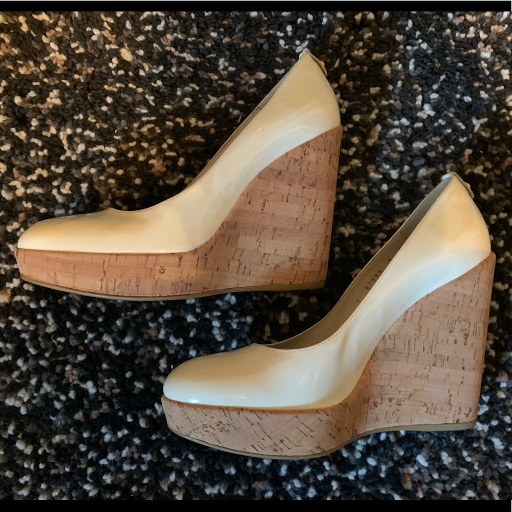 Stuart Weitzman White Patent Wedges